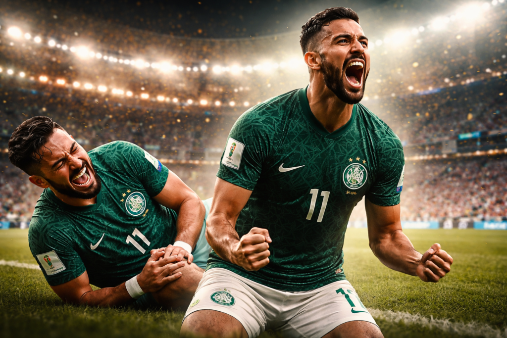 احتفال صالح الشهري بهدفه في مرمى الأرجنتين بكأس العالم 2022 وقصة عودته من الإصابة.